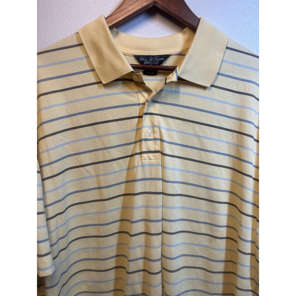 Brooks Brothers Performance  Polo Golf Shirt Mens XL‎ Blue Yellow 100% Cotton